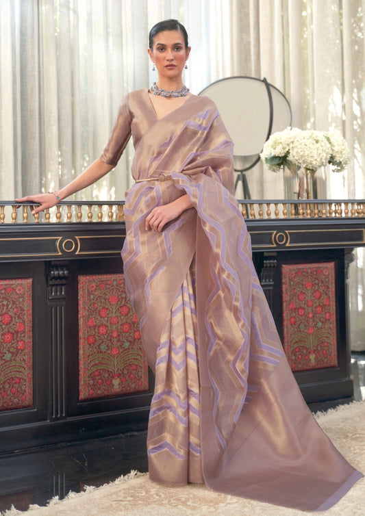 Purple banarasi organza handloom saree online.