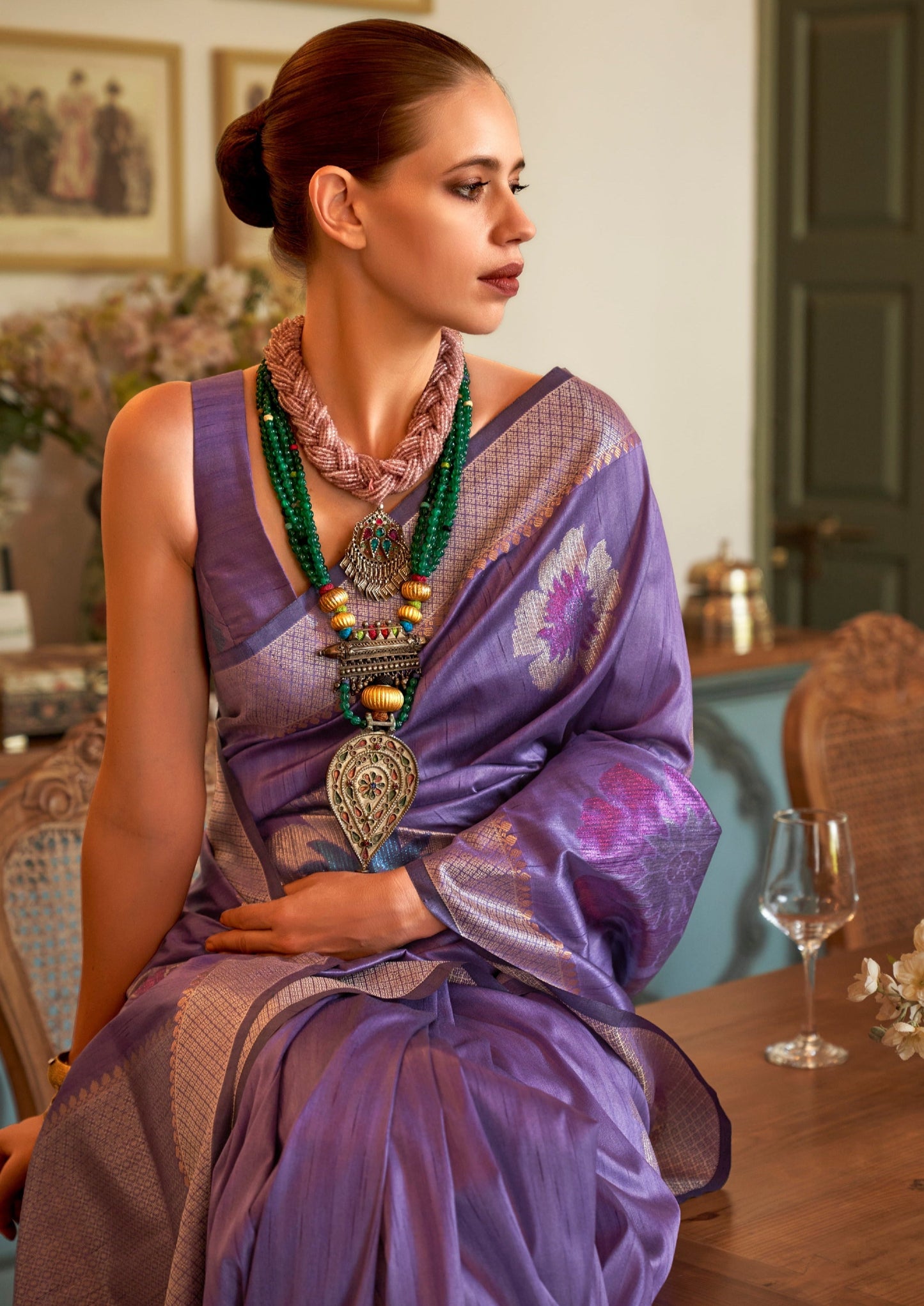 Kalki Koechlin Pure Handloom Silk Purple Saree