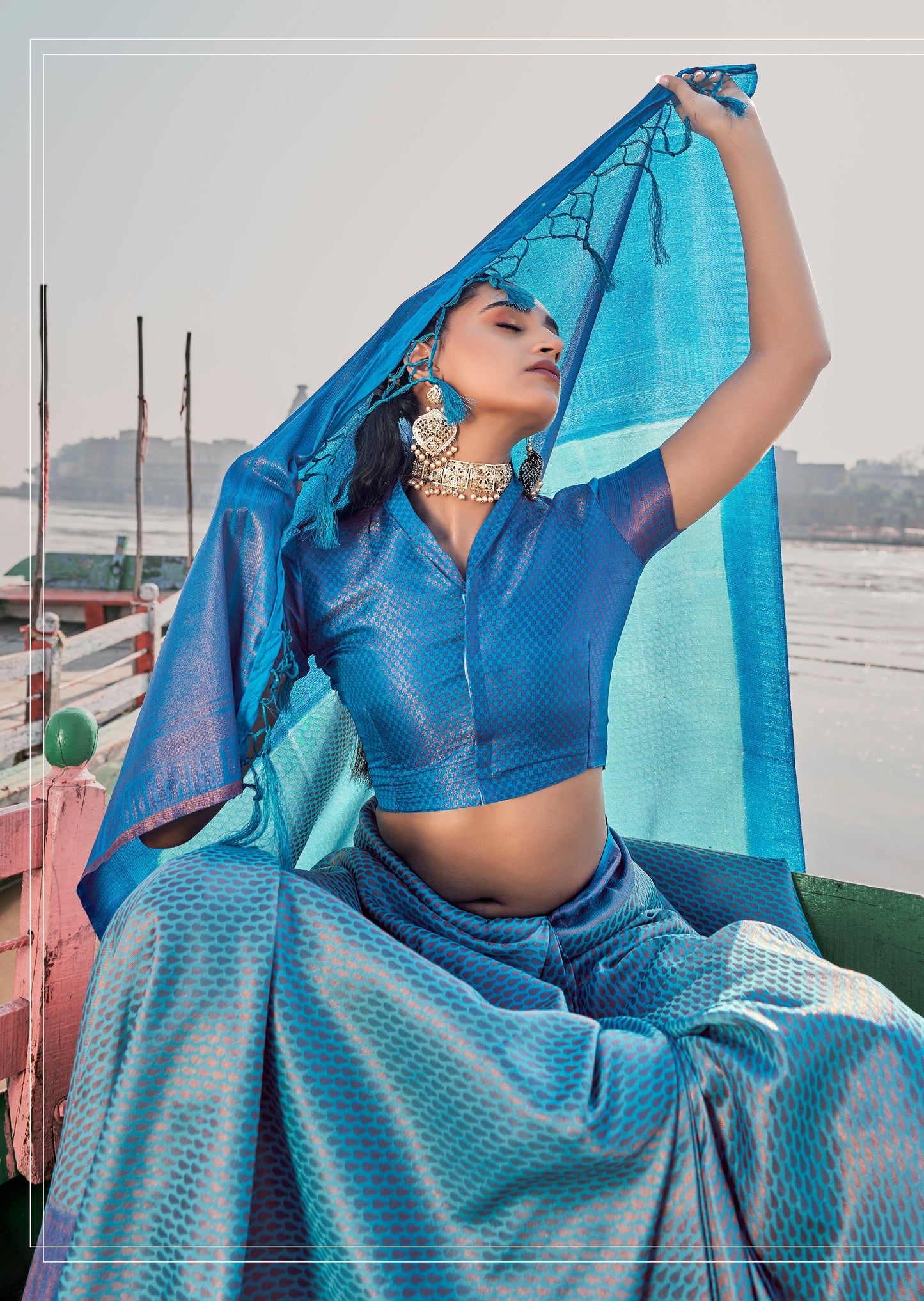 Pure Kanchipuram Silk Blue Handloom Saree
