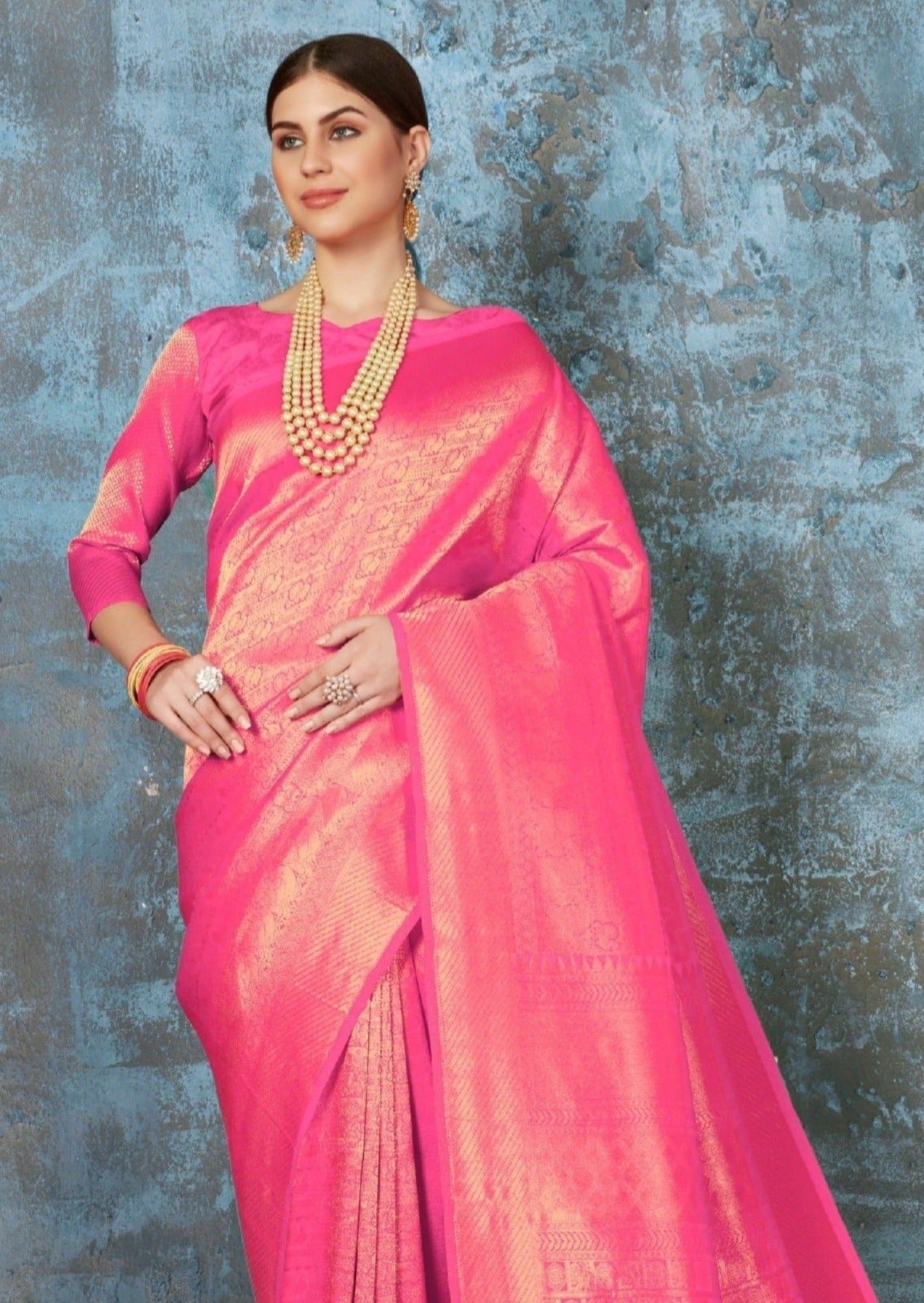 Pink kanjivaram silk saree online shopping.