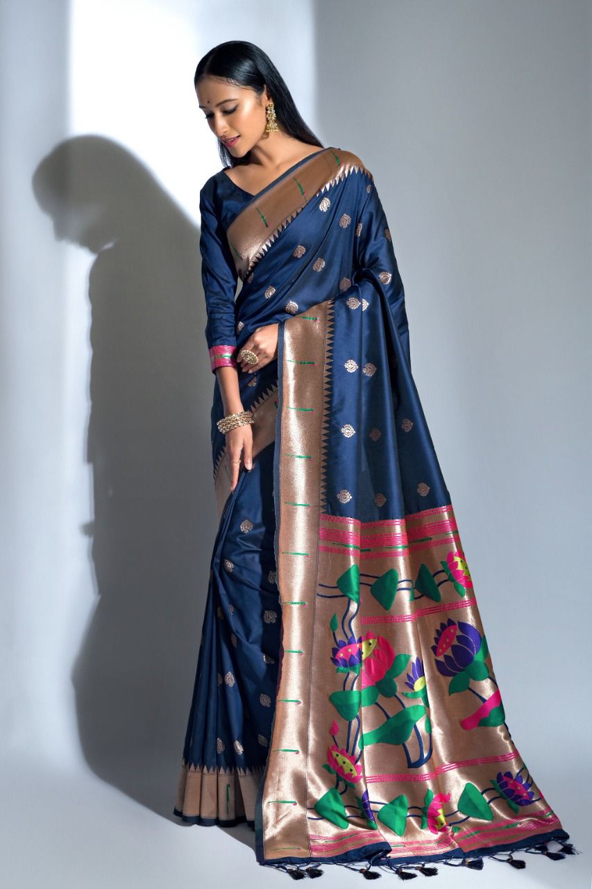 Paithani Silk Royal Blue Saree
