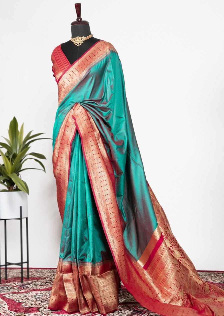 Pure Handloom Weaving Blue Banarasi Silk Saree