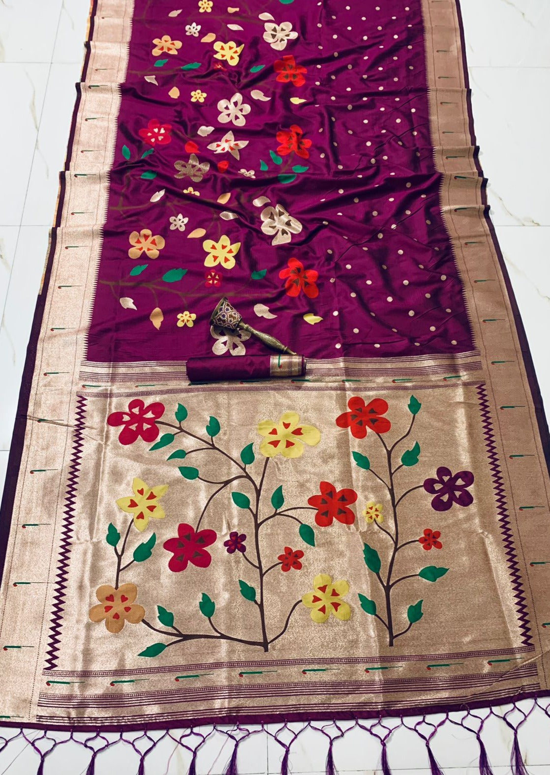 Pure Paithani Handloom Silk Muniya Border Saree (with colour options)