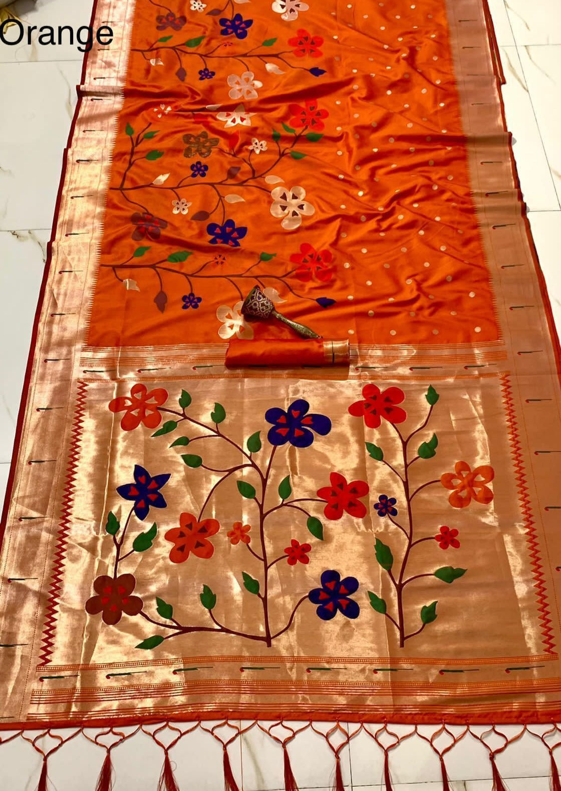 Orange Paithani Silk saree