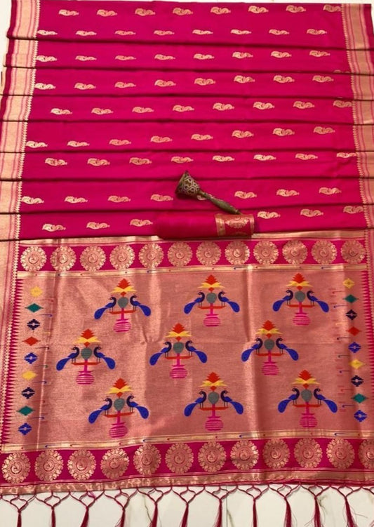Pure Paithani Silk with peacock border
