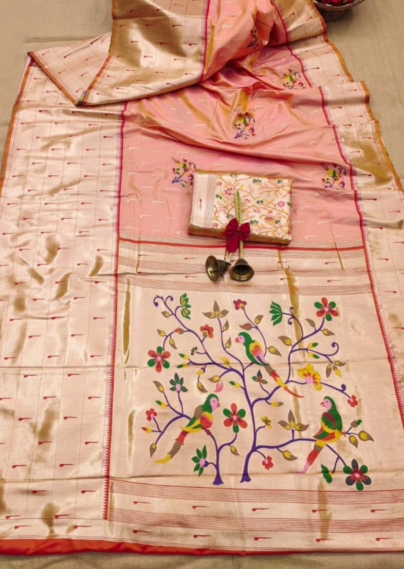 Peach Paithani Silk Handloom Saree online