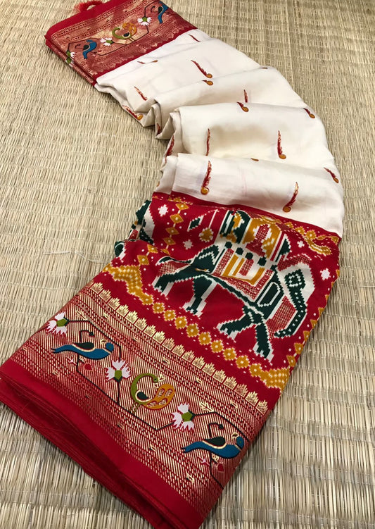 Fusion Patola Saree with Paithani Border Pallu (with colour options)