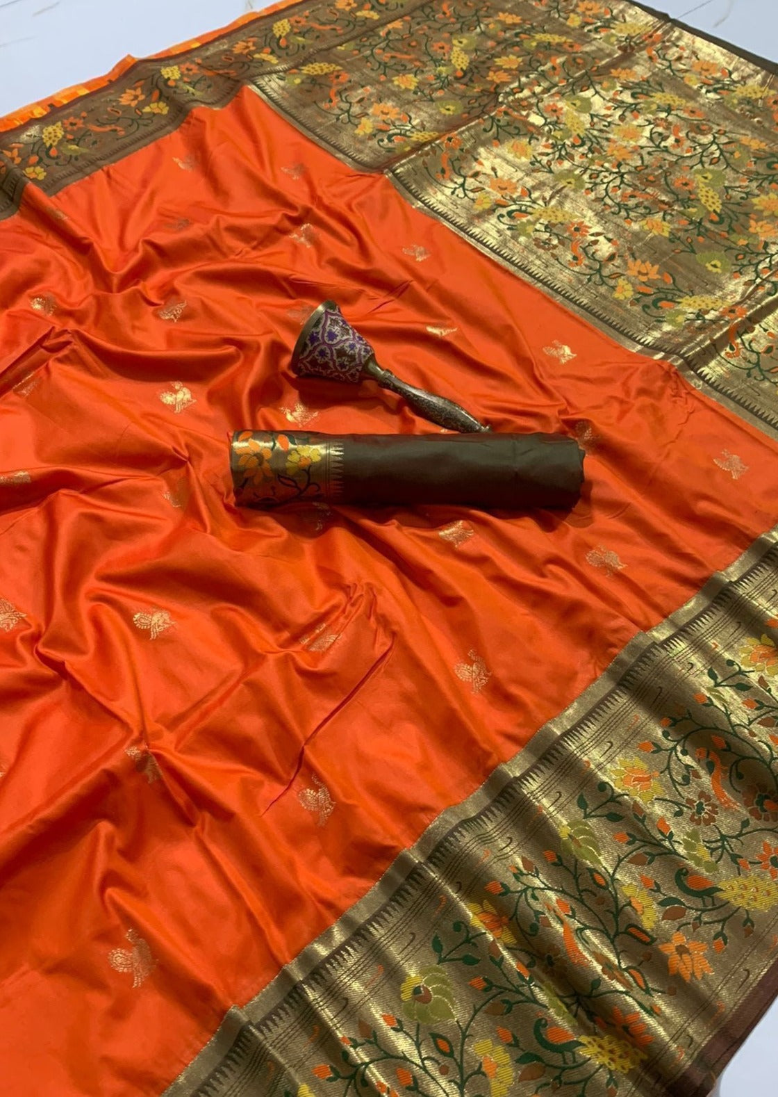Orange paithani saree blouse designs online shopping usa uk.