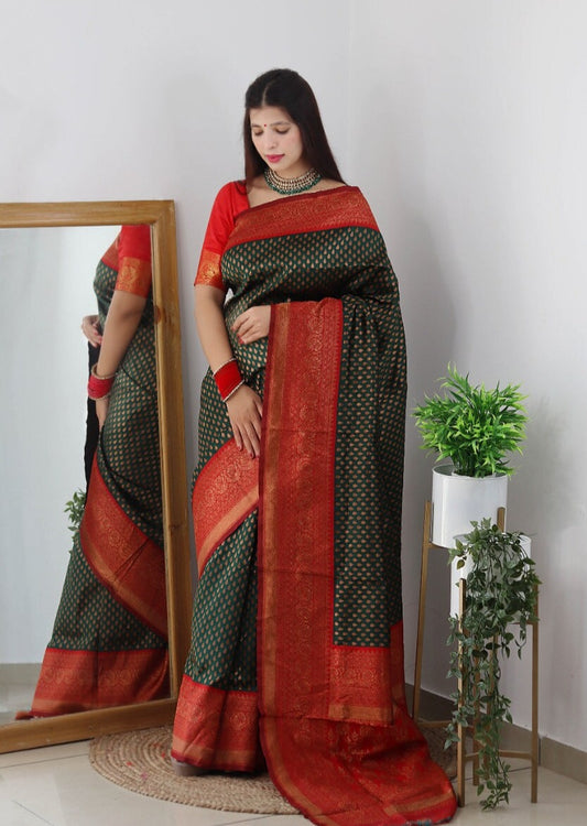 Banarasi Silk Red Green Saree