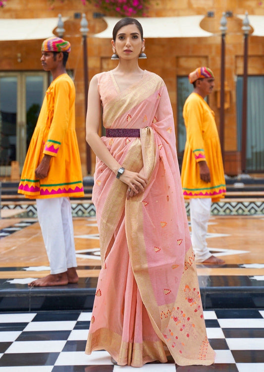 Pure linen handloom sarees online.