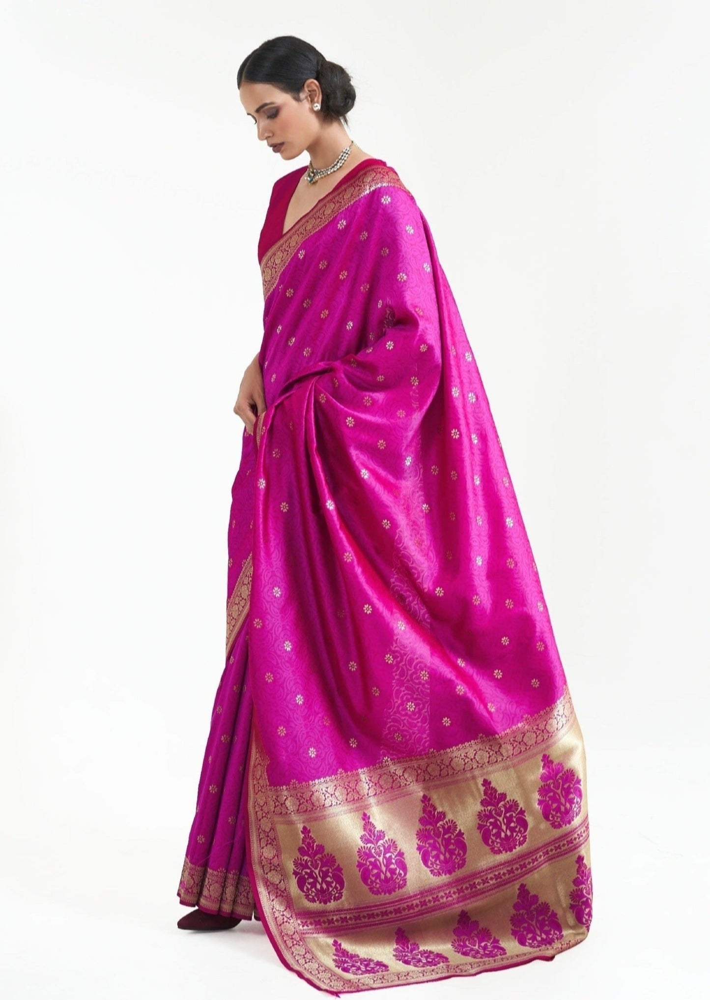 Banarasi silk hot pink bridal sarees online shopping india.