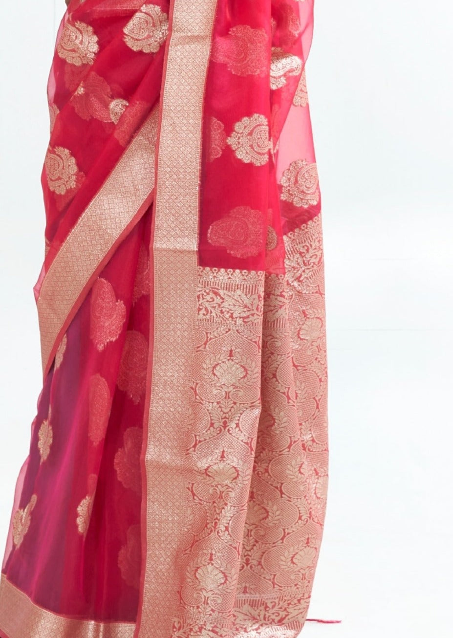 Pure Organza Handloom Silk Bridal Red Saree