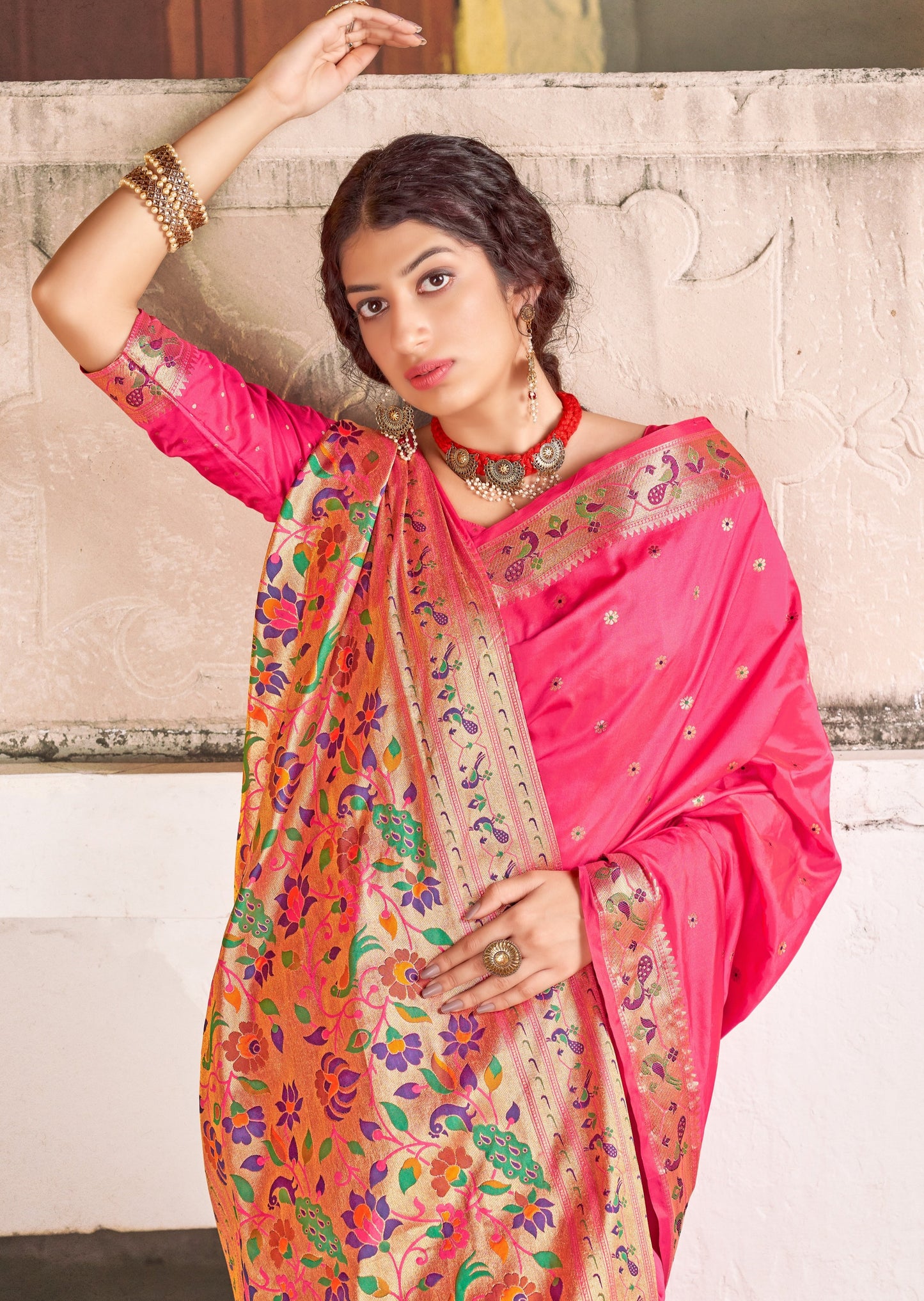 Shrisha Paithani Silk Rose Pink Saree