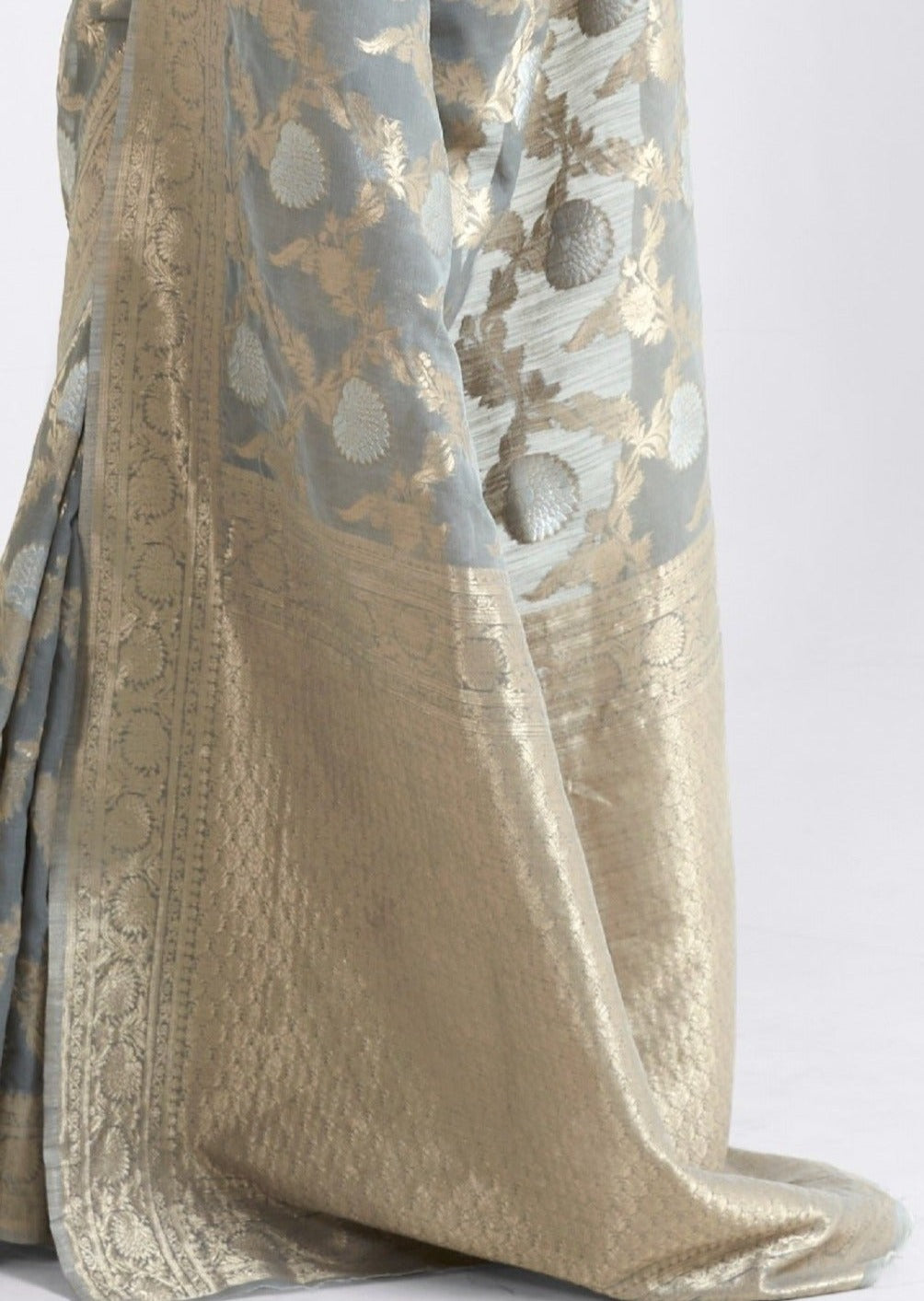 Pure Linen Grey Zari Handloom Saree