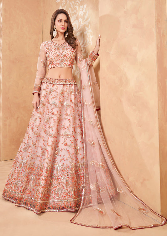 Pink net lehenga