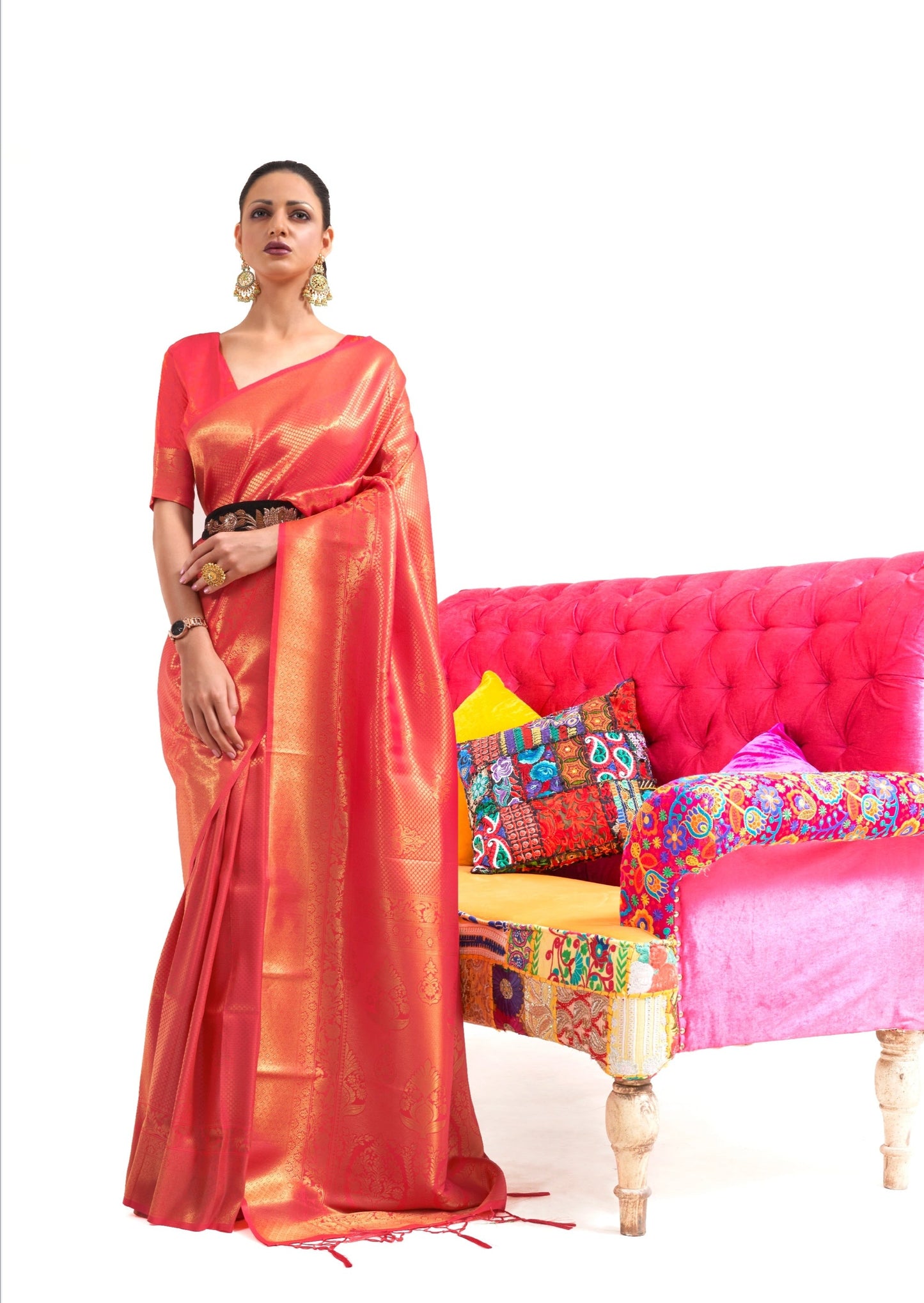 Pure Kanjivaram Silk Tomato Red Saree