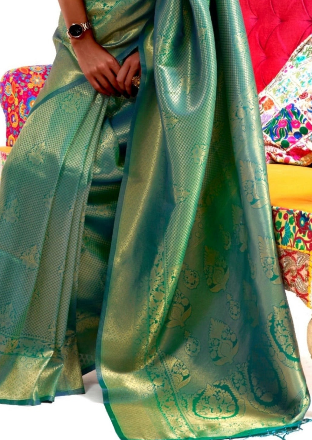 Pure Kanjivaram Silk Emerald Green Saree