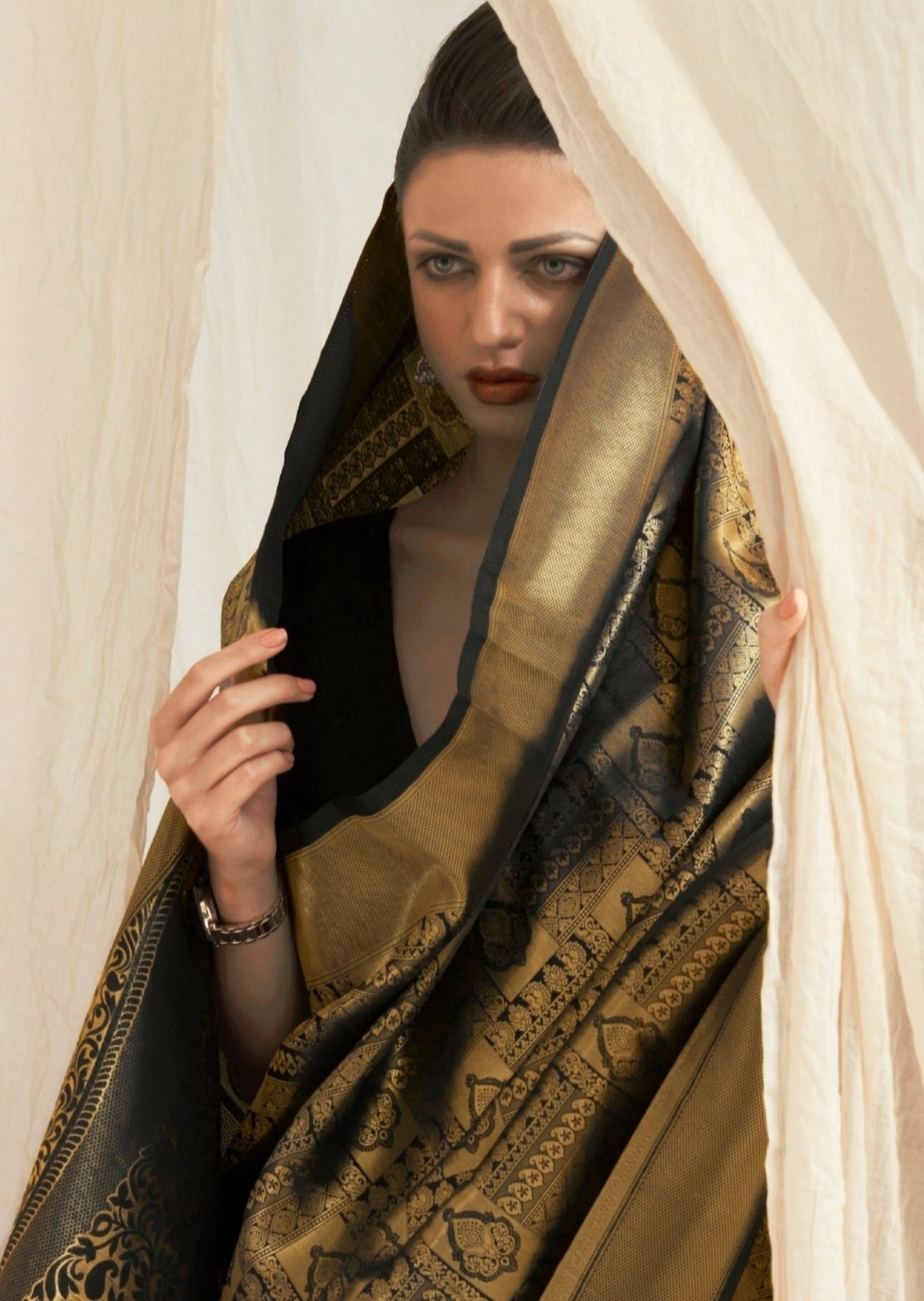 Pure Kanjivaram Silk Black and Golden Saree