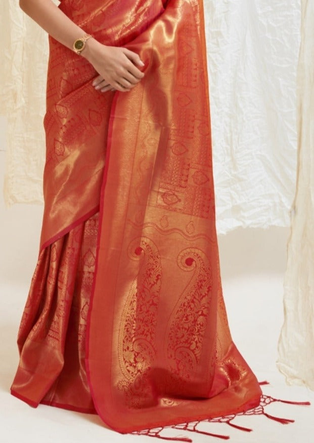 Royal Look Red Kanjivaram Silk Handloom Saree