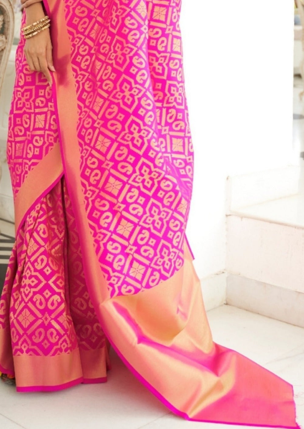 Fuchsia Pink Soft Banarasi Silk Handloom Saree