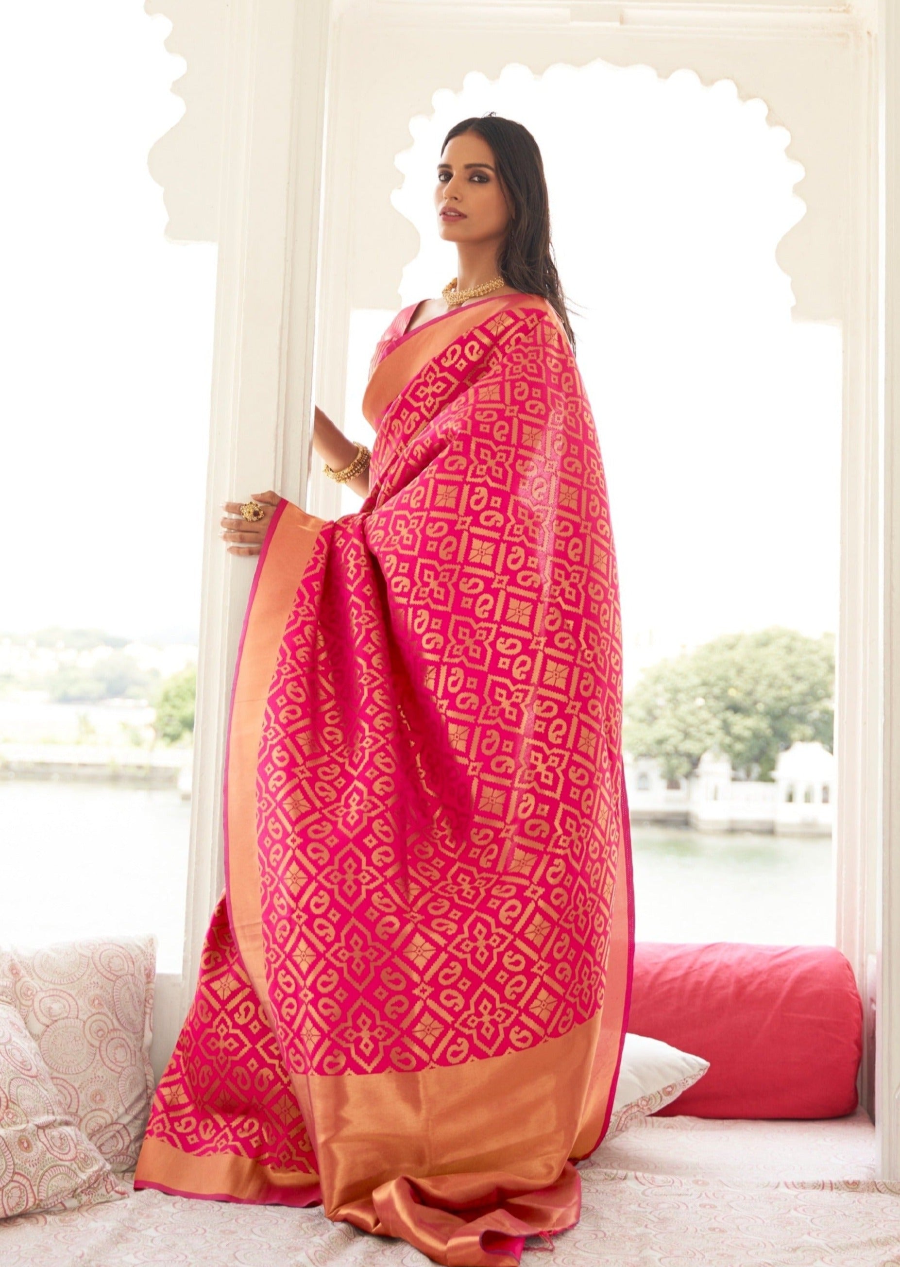 Candy Red Banarasi Silk Saree – Sunasa