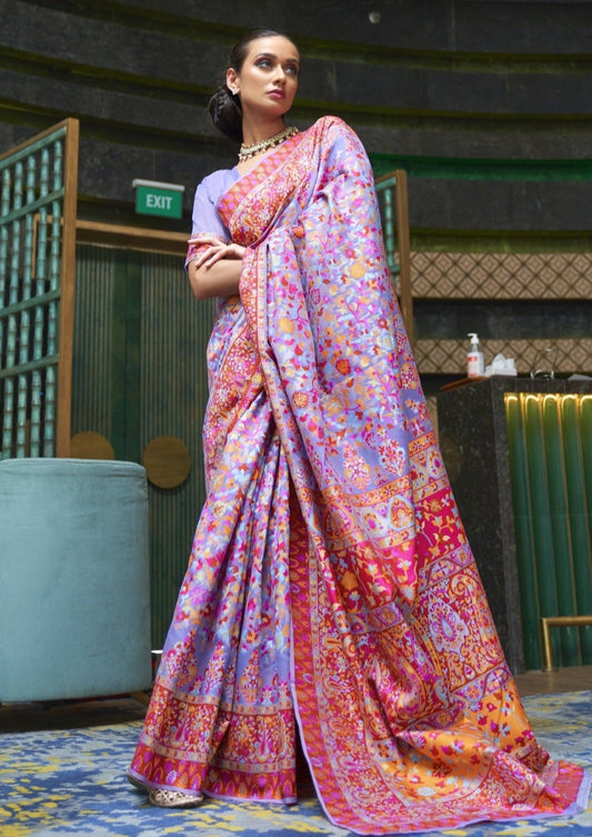 Pure Kashmiri Silk Purple Handloom Saree
