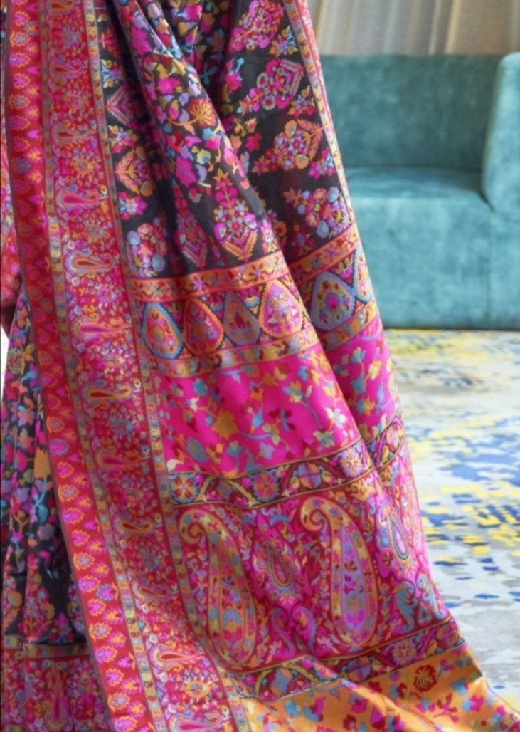 Pure Kashmiri Handloom Silk Black Saree