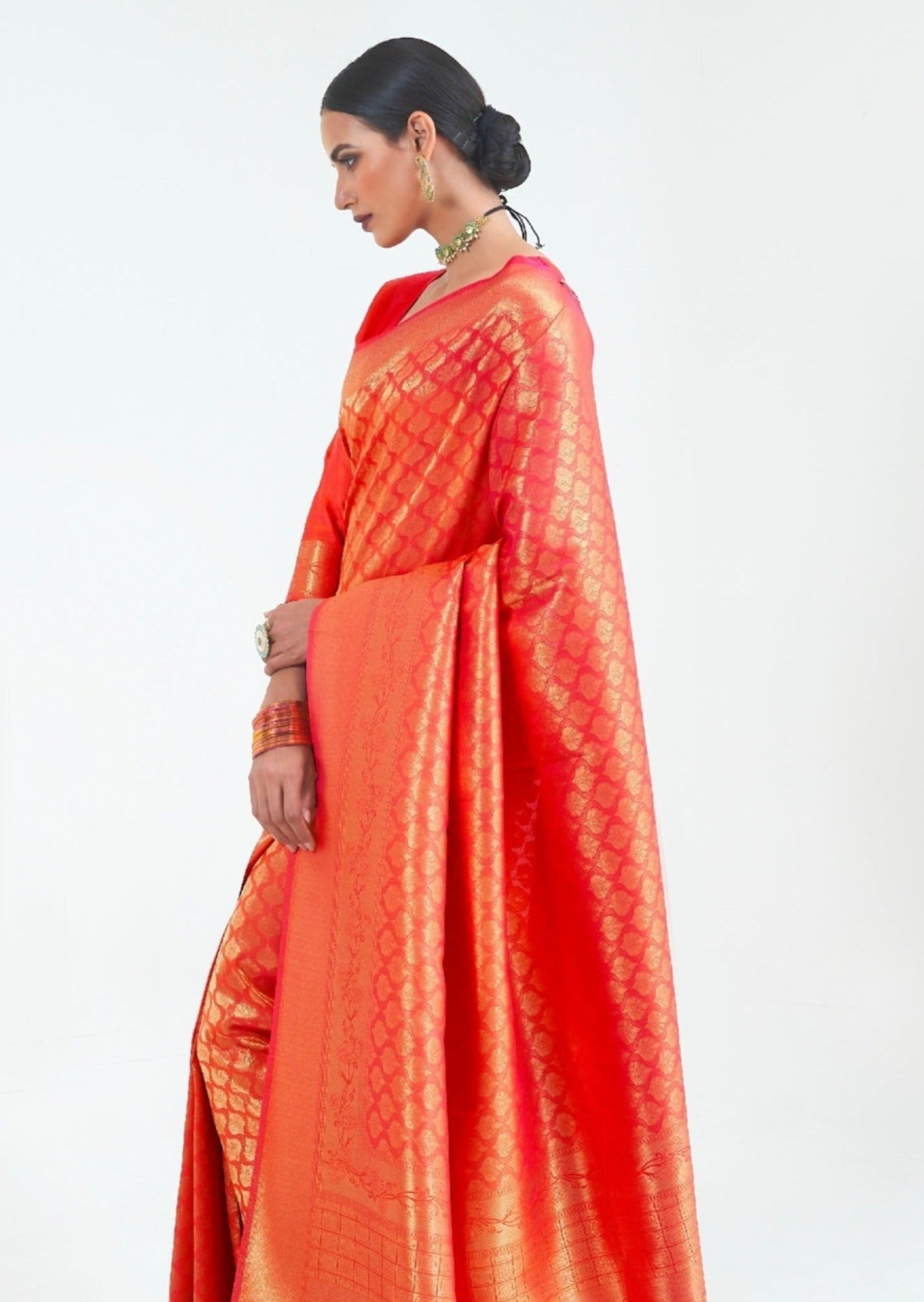 Pure Kanjivaram Silk Red Orange Saree