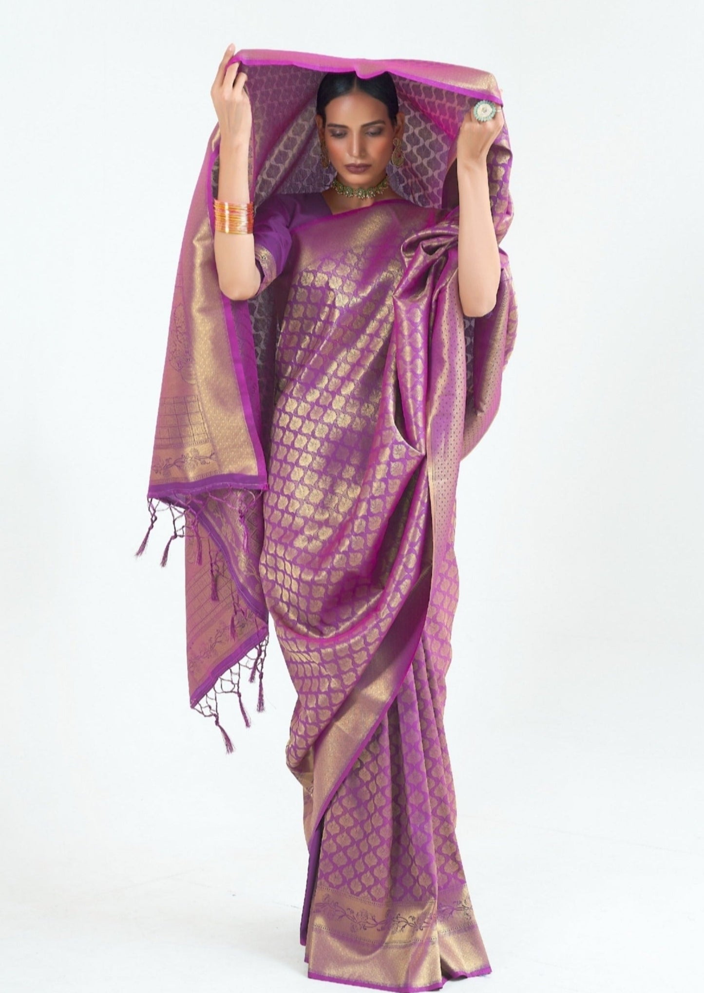 Violet Kanchipuram Silk Handloom Saree