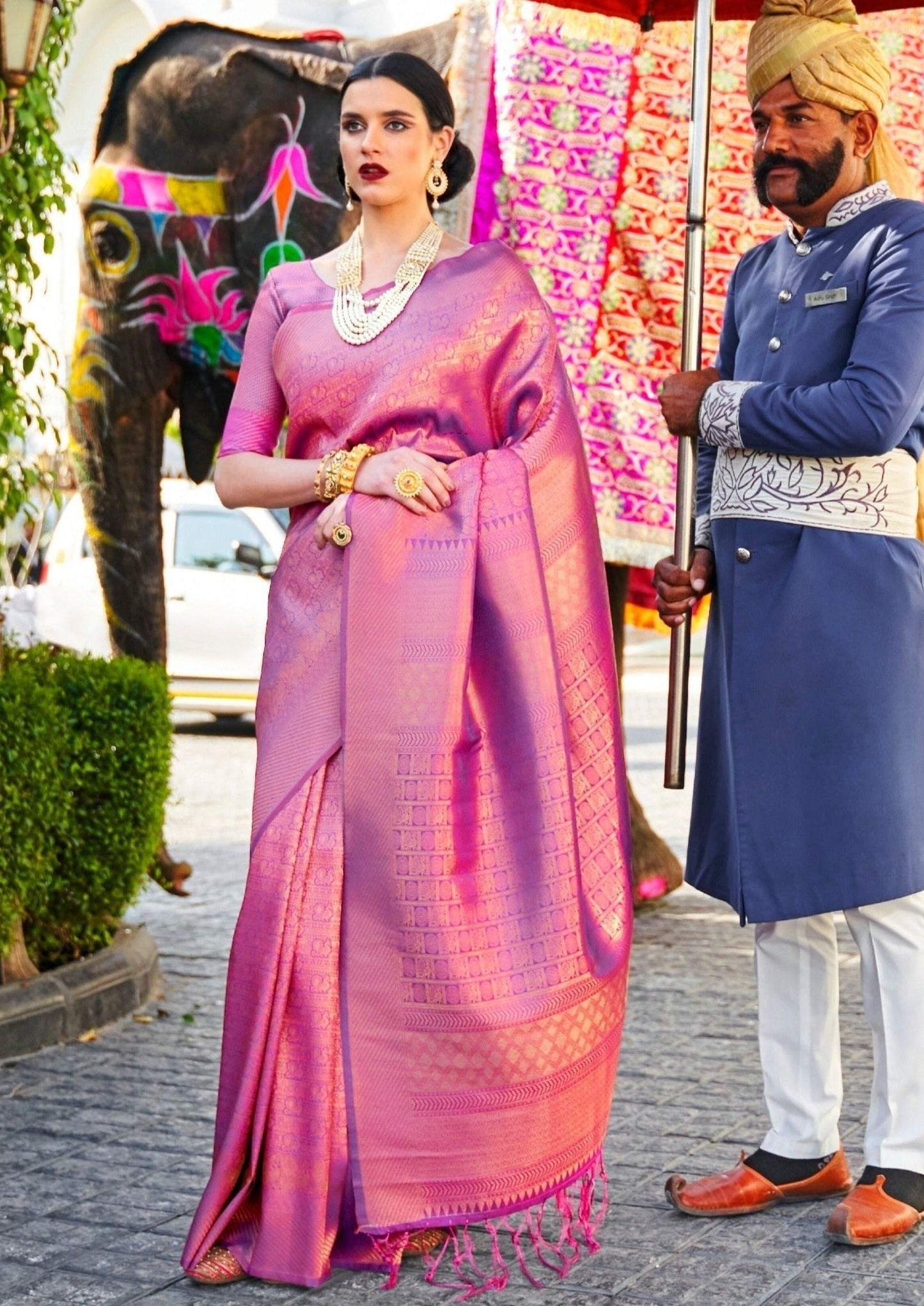 Royal Look Kanjivaram Silk Handloom Saree (Pink)