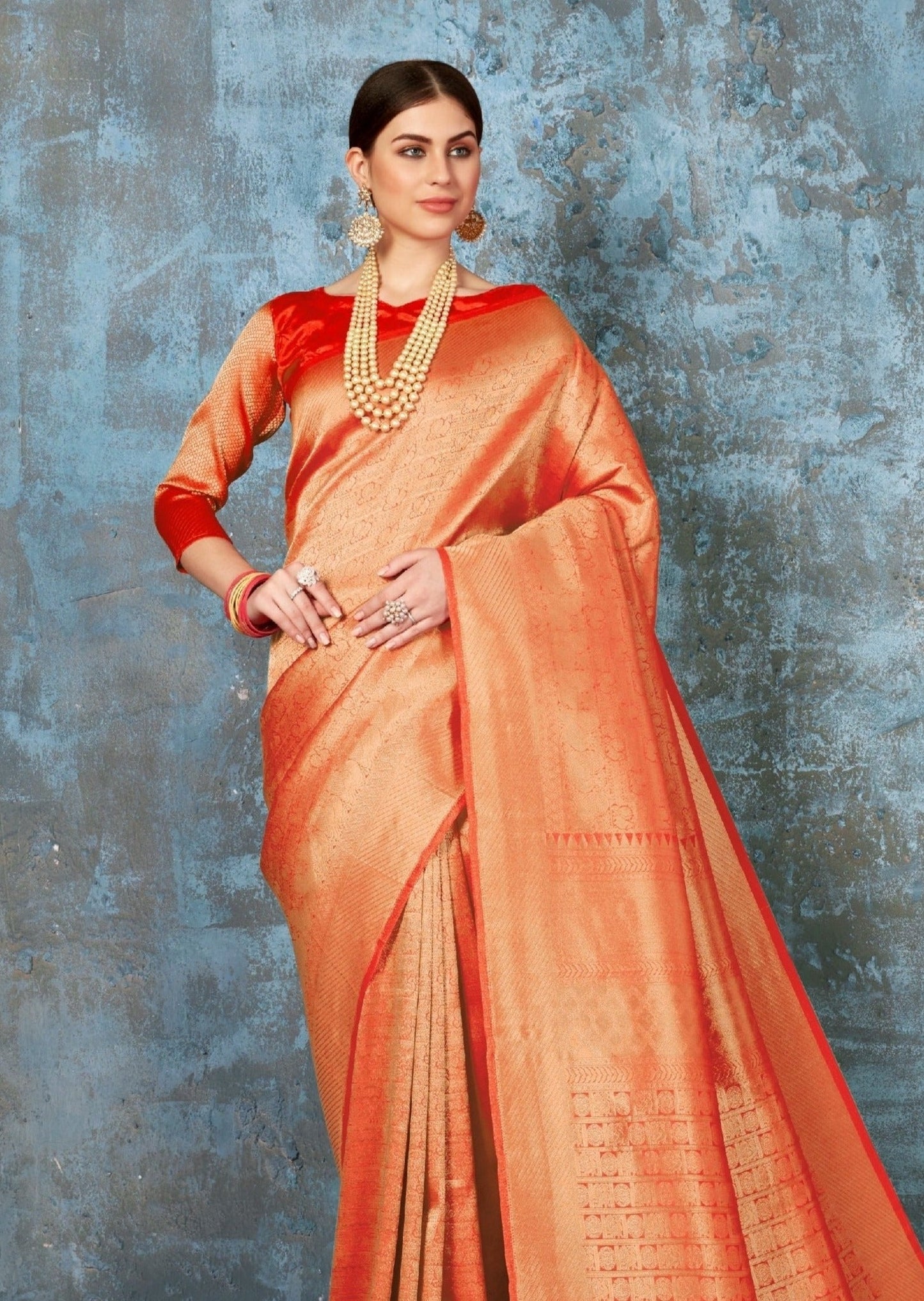 Royal Look Orange Kanjivaram Silk Saree
