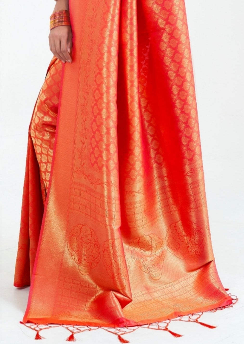 Pure Kanjivaram Silk Red Orange Saree