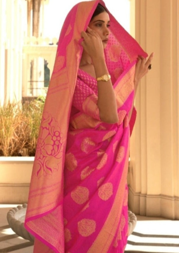Banarasi Handloom Silk Rose Pink Saree