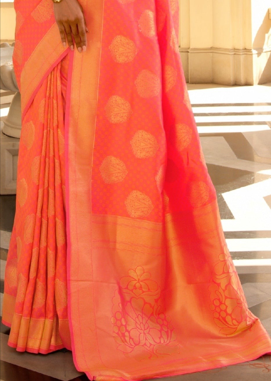 Handloom Banarasi Silk Orange Bridal Saree