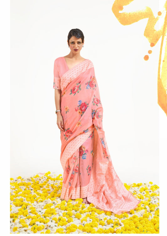 Lucknowi Chikankari Digital Print Candy Pink Saree