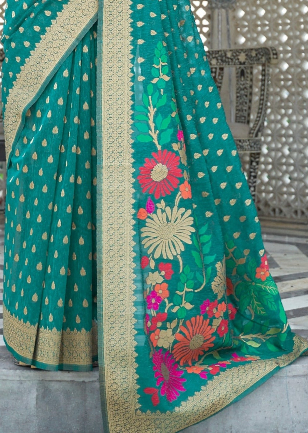 Pure Linen Jade Green Saree