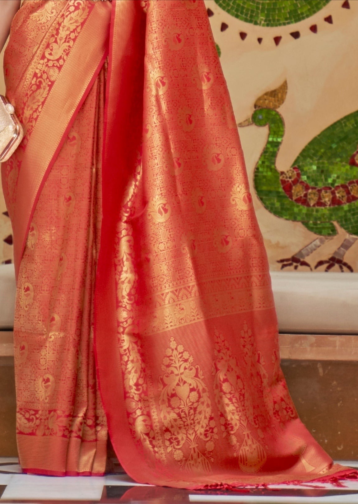 Royal Portraiture Silk Red Kanjivaram Saree