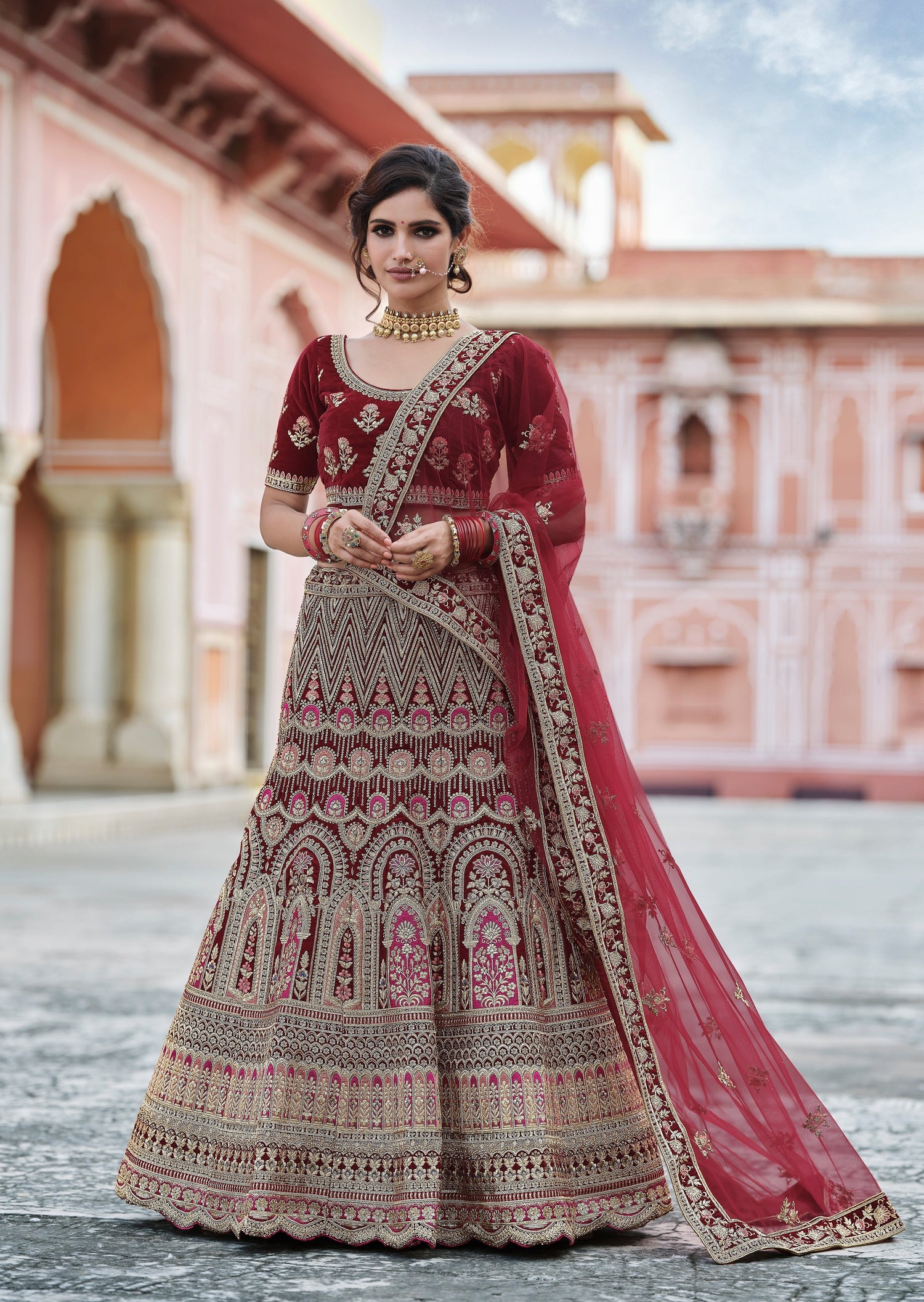 Maroon Red Bridal Lehenga Choli With Dupatta Online India USA