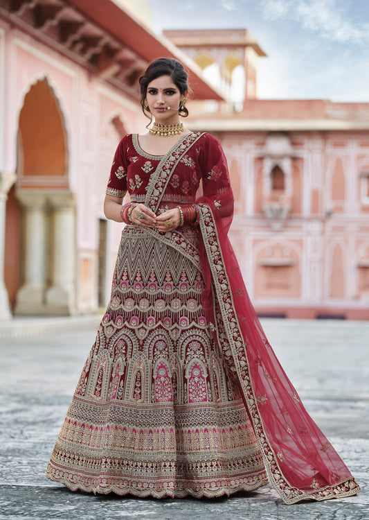 Maroon Red Bridal Lehenga Choli With Dupatta