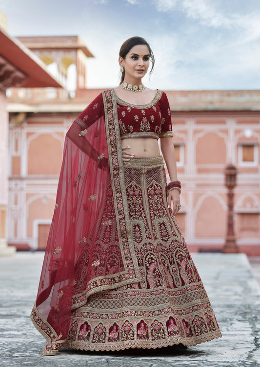 Peacock Design Maroon Bridal Lehenga Choli