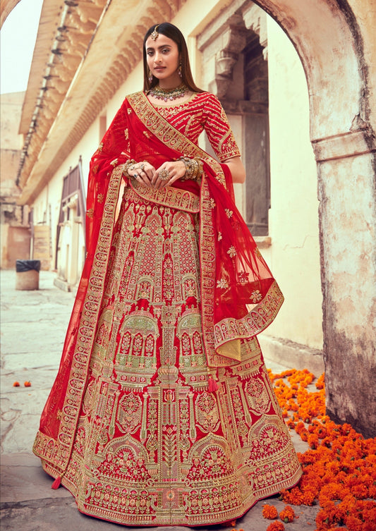 Pure Silk Red Bridal Lehenga Choli