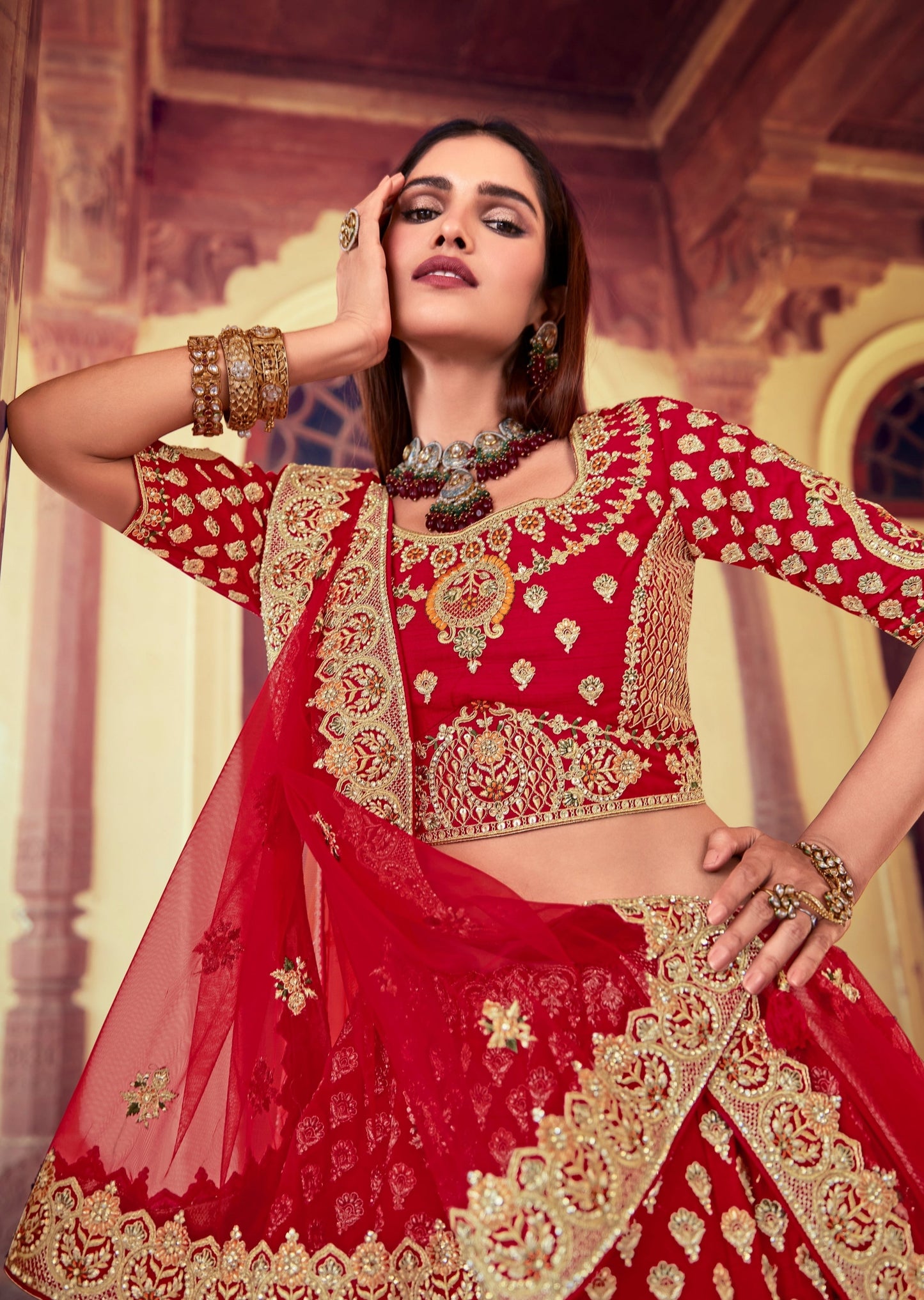 Pure Silk Red Bridal Lehenga Choli