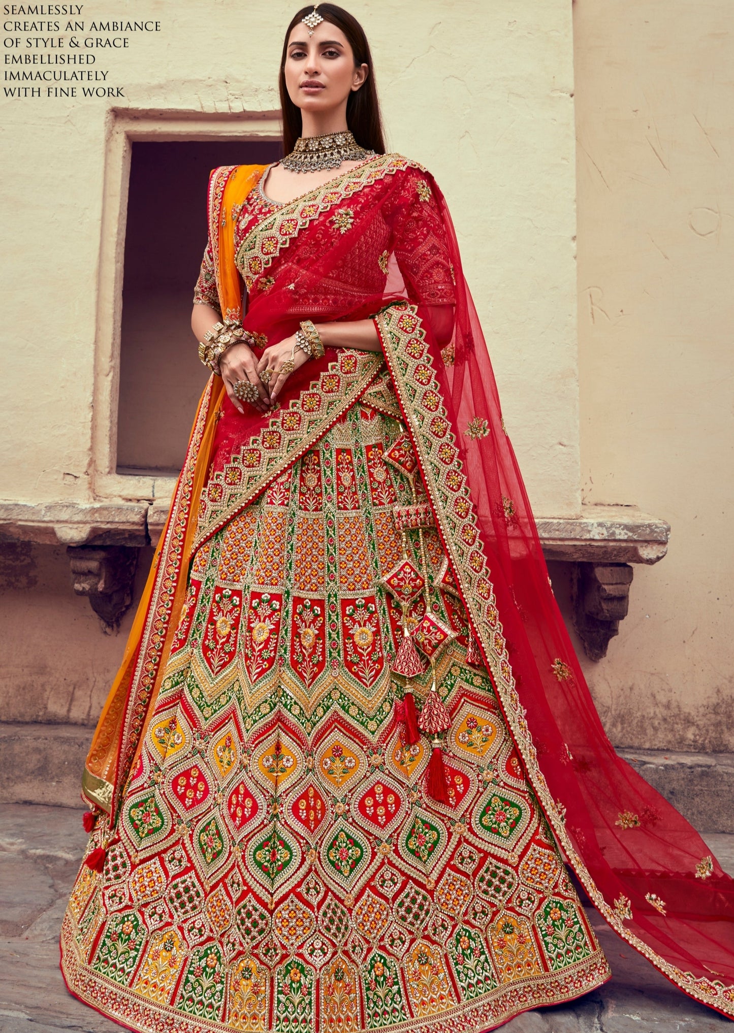 Red Multicolor Luxury Bridal Lehenga Choli