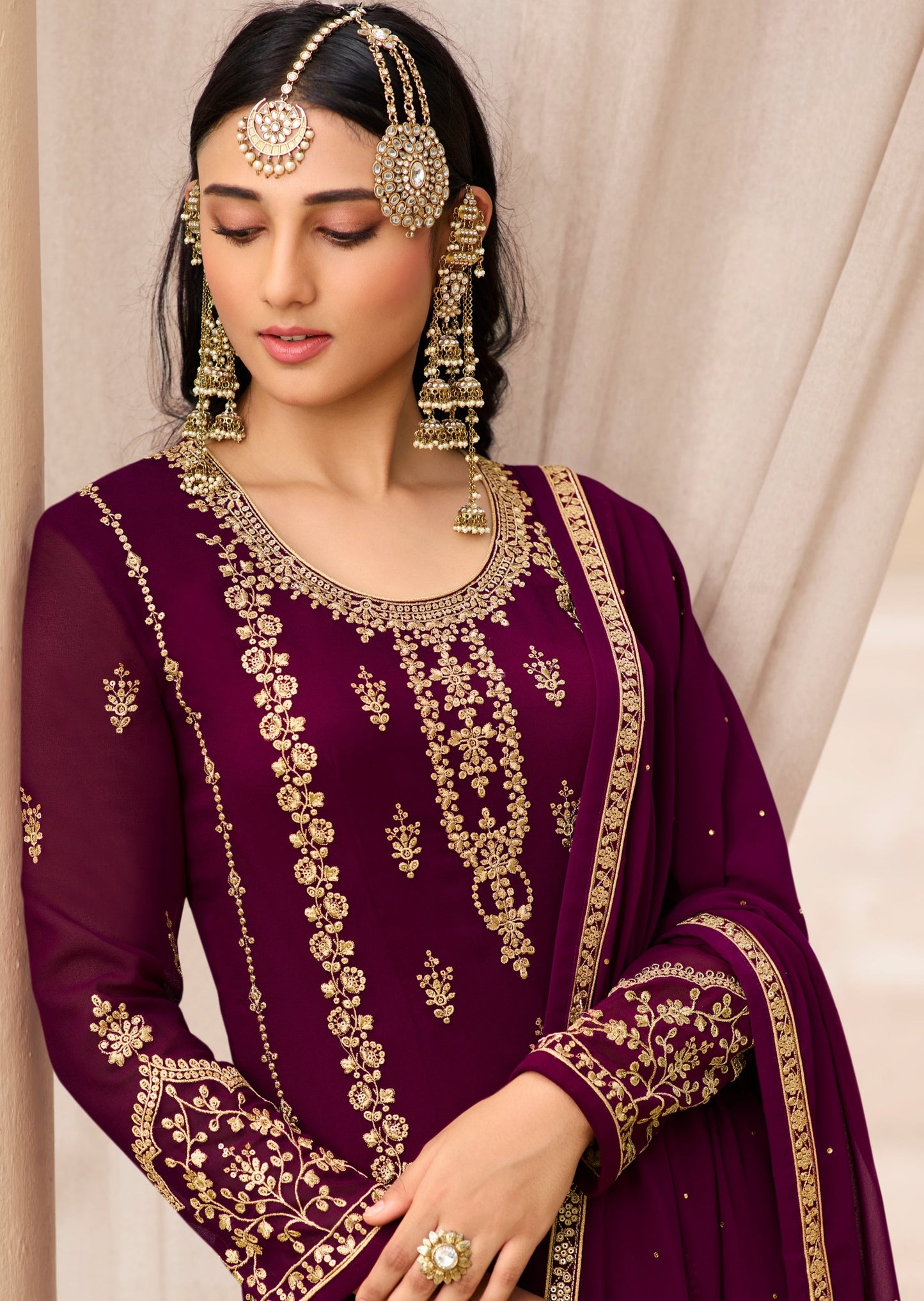 Semi Stitched Georgette Maroon Salwar Suit