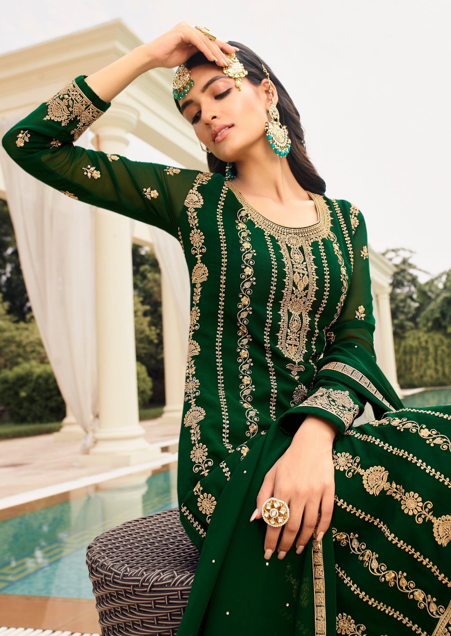 Buy Splendid Dark Green Silk With Embroidered Stone Work Party Wear Salwar  Suit | Lehenga-Saree