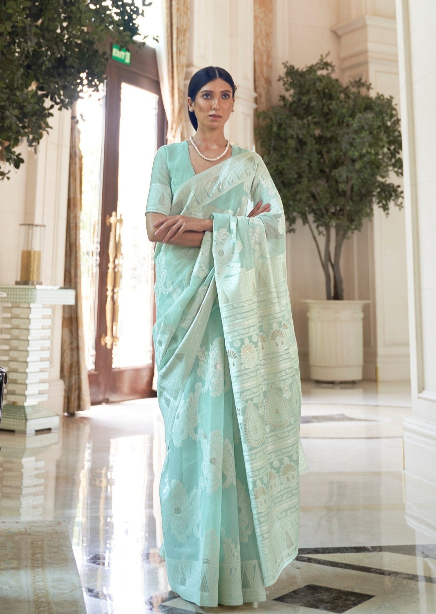 Lucknowi Chikankari Aqua Blue Saree Online Shopping India โ Sunasa