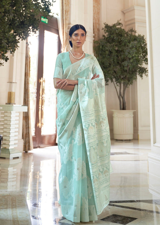 Lucknowi Chikankari Aqua Blue Saree