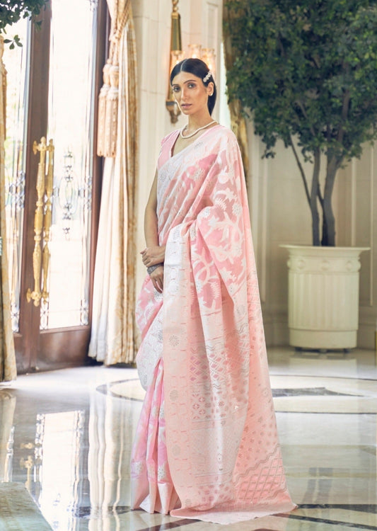 Lucknowi Chikankari Blush Pink Saree