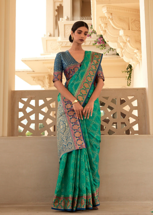 Banarasi Silk Shamrock Green Saree