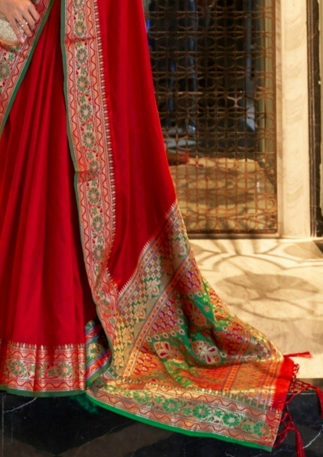 Pure Banarasi Tussar Silk Red Handloom Saree